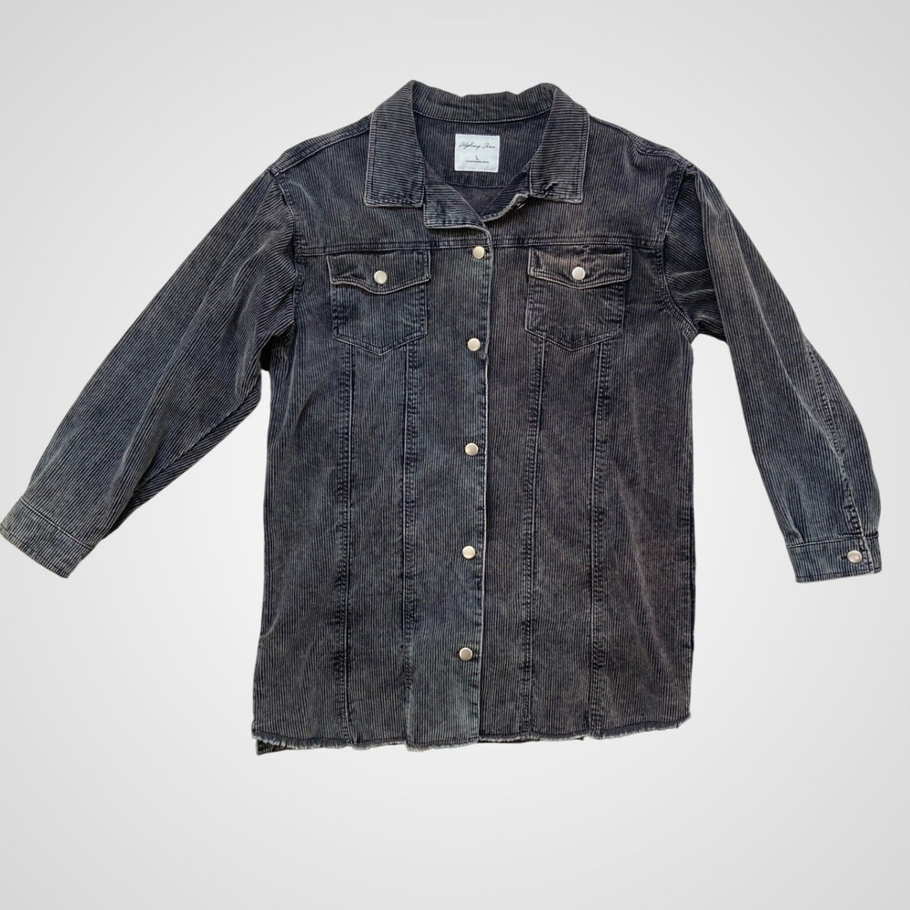Highway Jeans Mens Corduroy Shirt Jacket Charcoal Black Raw Hem Shacket Large